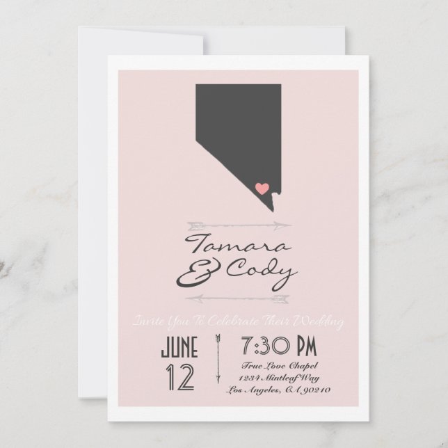 Elegant Blush Pink Las Vegas Wedding Invitation (Front)