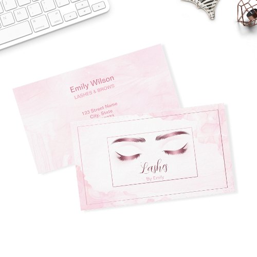 Elegant Blush Pink Lashes  Brows Makeup Artist Business Card