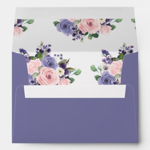 Elegant Blush Pink Lavender Purple Floral Wedding Envelope