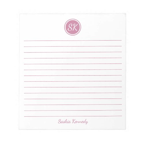 Elegant Blush Pink Lined Monogram Personalized Notepad