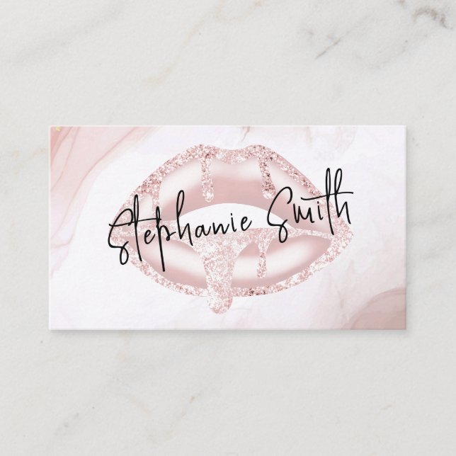 Elegant Blush Pink Lips Luxe Modern Makeup Artist Business Card (Front)