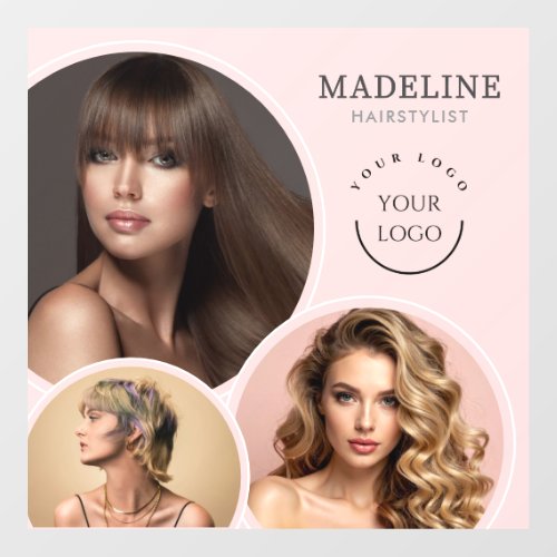 Elegant Blush Pink Logo Photo Hairstylist Business Window Cling