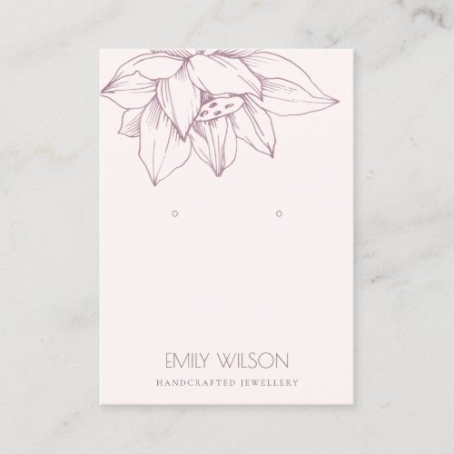 ELEGANT BLUSH PINK LOTUS SIMPLE EARRING DISPLAY BUSINESS CARD