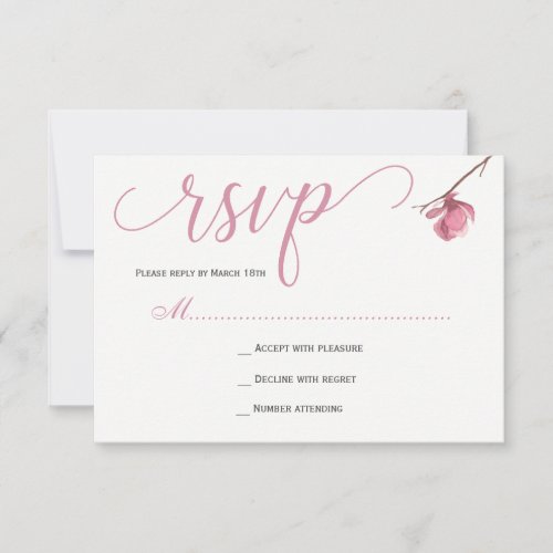 Elegant blush pink magnolia reply wedding RSVP card