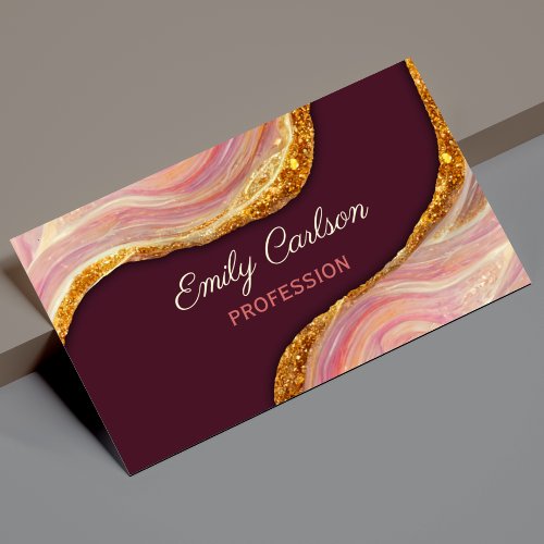 Elegant blush pink marble art faux gold glitter bu business card magnet