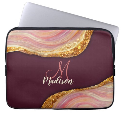 Elegant blush pink marble art faux gold glitter laptop sleeve