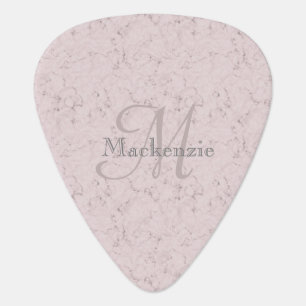 Elegant Blush Pink Marble Custom Name Monogram Guitar Pick
