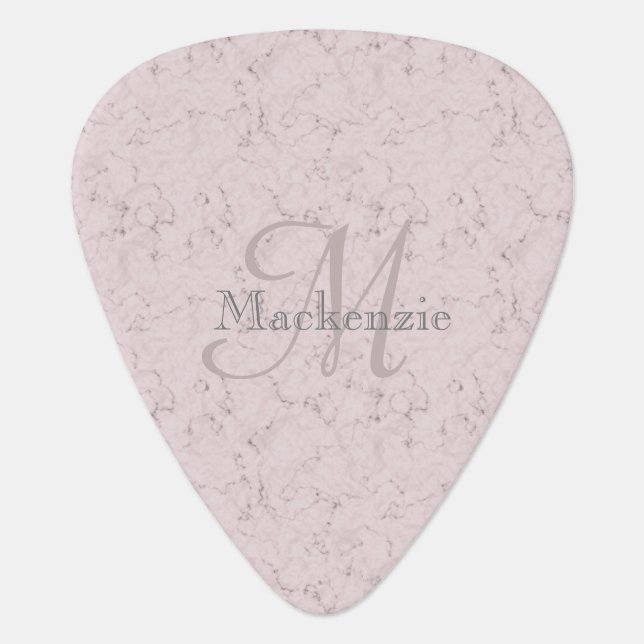 Elegant Blush Pink Marble Custom Name Monogram Guitar Pick (Front)