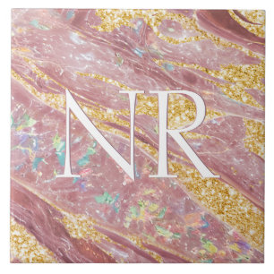  Elegant Blush Pink Marble & Glitter Cute Monogram Ceramic Tile