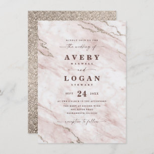 Elegant Blush Pink Marble & Glitter Wedding Invitation