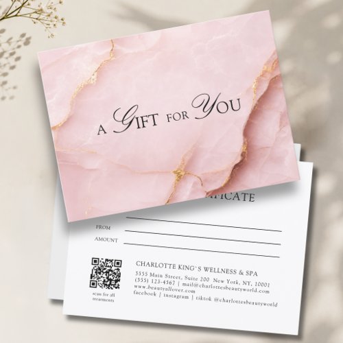 Elegant Blush Pink Marble QR Code Gift Certificate