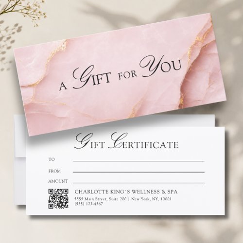 Elegant Blush Pink Marble QR Code Gift Certificate
