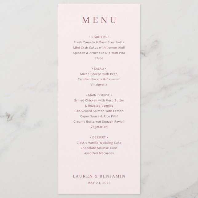 Elegant Blush Pink Menu Template (Front)