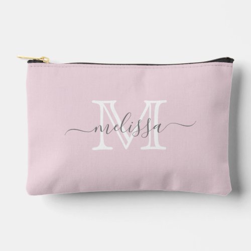 Elegant Blush Pink Minimal Name and Monogram  Accessory Pouch