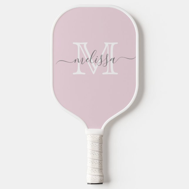 Elegant Blush Pink Minimal Name and Monogram Pickleball Paddle (Front)