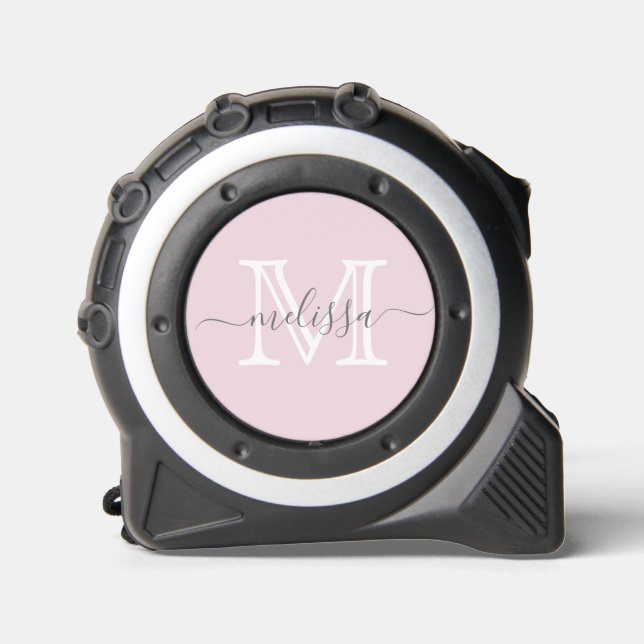Elegant Blush Pink Minimal Name and Monogram Tape Measure (Front)