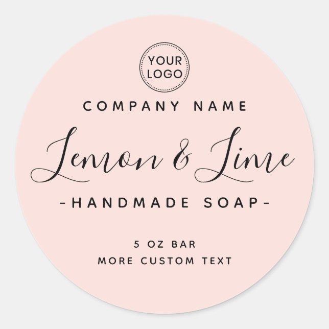 Elegant blush pink minimal round product label (Front)