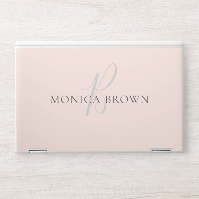 Elegant Blush Pink Minimalist Monogram HP Laptop Skin (Front)