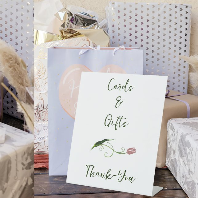 Elegant Blush Pink Minimalist Tulip Cards & Gifts Pedestal Sign (Creator Uploaded)