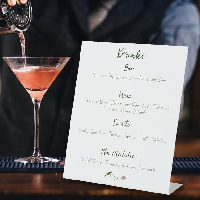Elegant Blush Pink Minimalist Tulip Drinks Menu Pedestal Sign (Creator Uploaded)