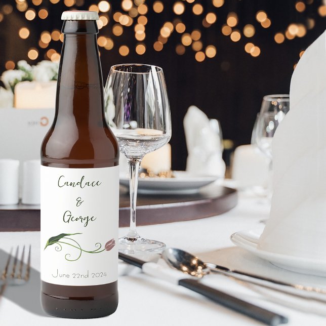Elegant Blush Pink Minimalist Tulip Floral Beer Bottle Label (Creator Uploaded)