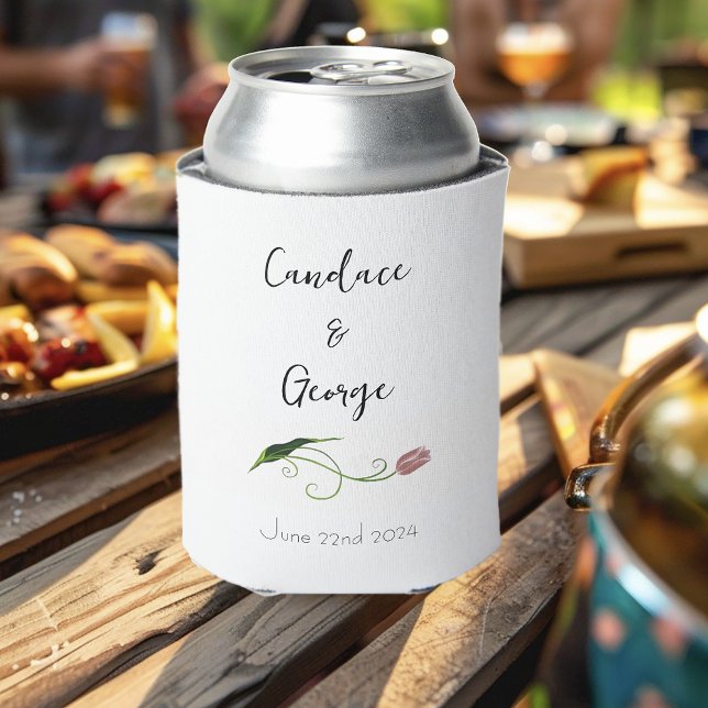 Elegant Blush Pink Minimalist Tulip Floral Can Cooler (Creator Uploaded)