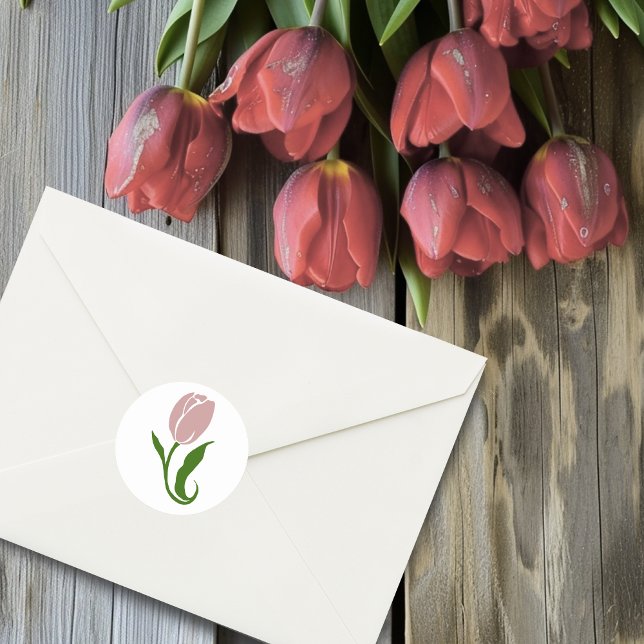 Elegant Blush Pink Minimalist Tulip Floral Classic Round Sticker (Creator Uploaded)