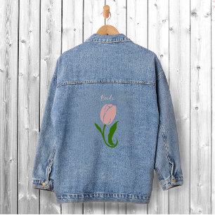 Elegant Blush Pink Minimalist Tulip Floral Denim Jacket