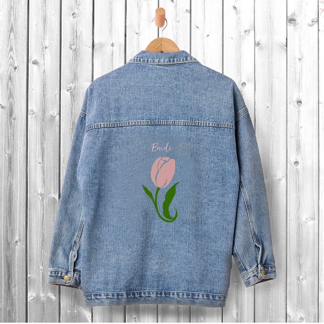 Elegant Blush Pink Minimalist Tulip Floral Denim Jacket (Creator Uploaded)