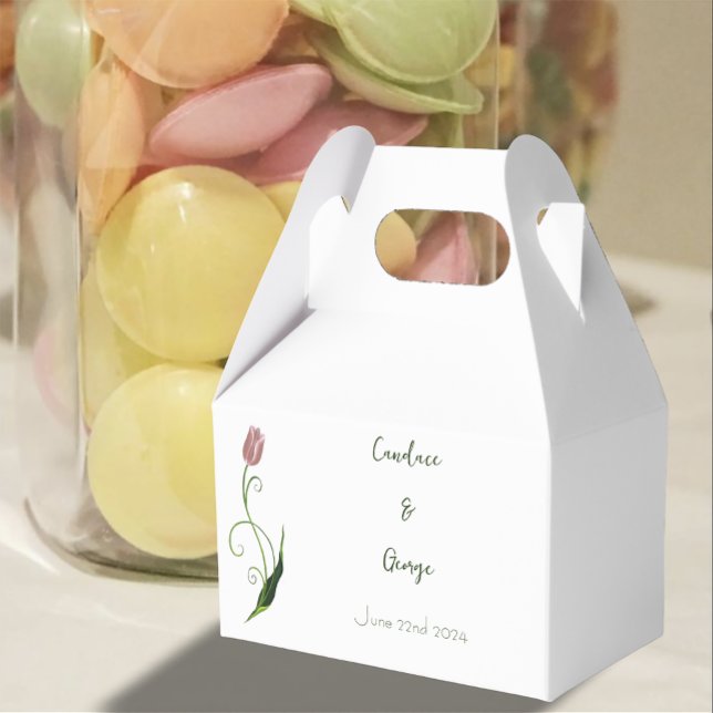 Elegant Blush Pink Minimalist Tulip Floral Favor Boxes (Creator Uploaded)