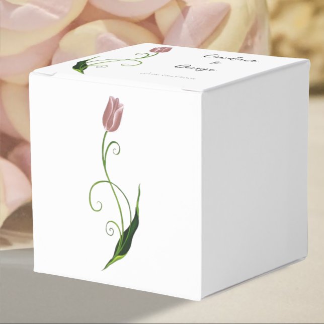 Elegant Blush Pink Minimalist Tulip Floral Favor Boxes (Creator Uploaded)