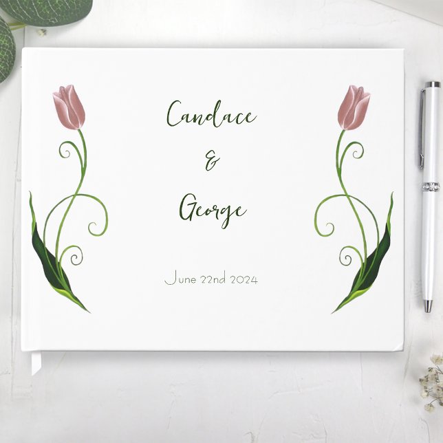 Elegant Blush Pink Minimalist Tulip Floral Guest Book (Creator Uploaded)