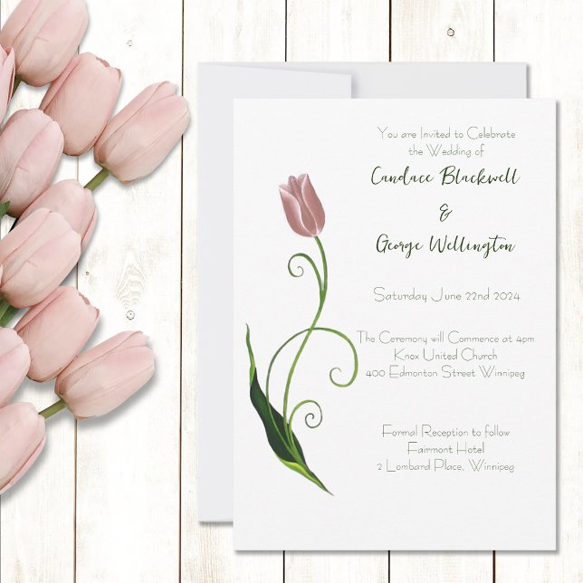 Elegant Blush Pink Minimalist Tulip Floral Invitation (Creator Uploaded)