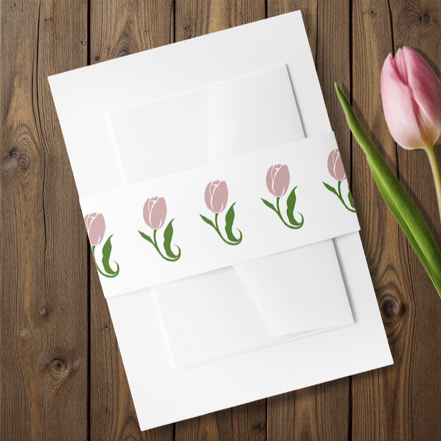 Elegant Blush Pink Minimalist Tulip Floral Invitation Belly Band (Creator Uploaded)