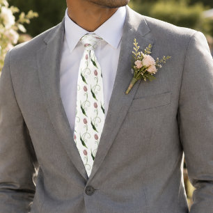 Elegant Blush Pink Minimalist Tulip Floral Neck Tie