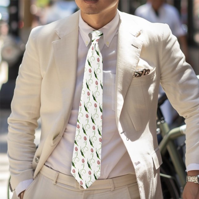 Elegant Blush Pink Minimalist Tulip Floral Neck Tie (Creator Uploaded)
