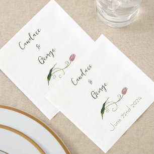 Elegant Blush Pink Minimalist Tulip Floral Paper Dinner Napkins