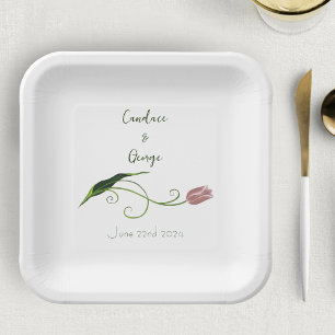 Elegant Blush Pink Minimalist Tulip Floral Paper Plates