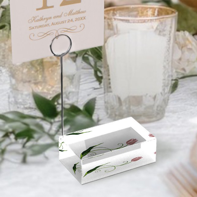 Elegant Blush Pink Minimalist Tulip Floral Place Card Holder (Creator Uploaded)