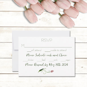 Elegant Blush Pink Minimalist Tulip Floral RSVP Card