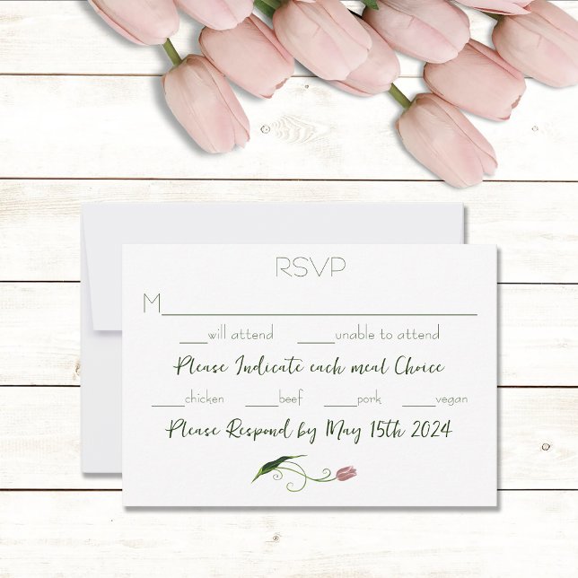 Elegant Blush Pink Minimalist Tulip Floral RSVP Card (Creator Uploaded)