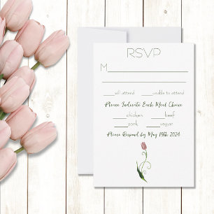 Elegant Blush Pink Minimalist Tulip Floral RSVP Card
