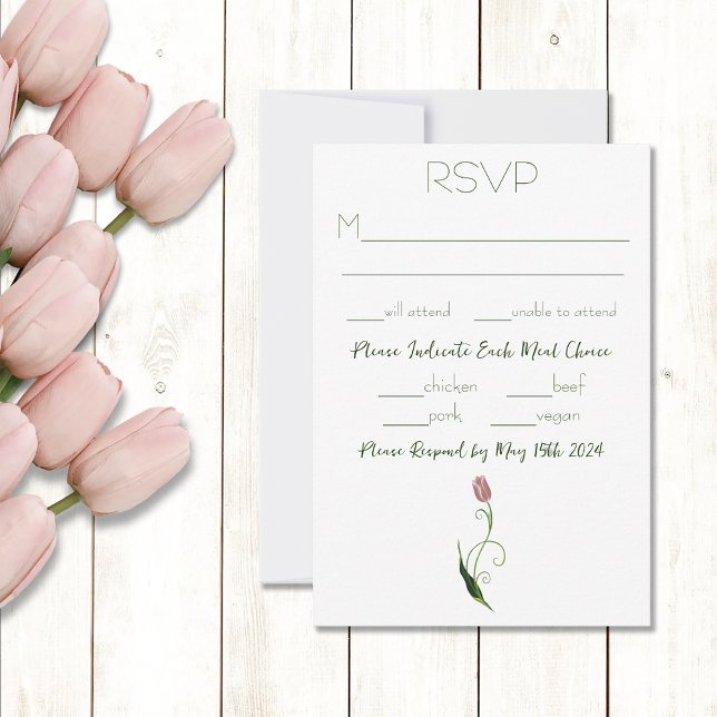 Elegant Blush Pink Minimalist Tulip Floral RSVP Card (Creator Uploaded)