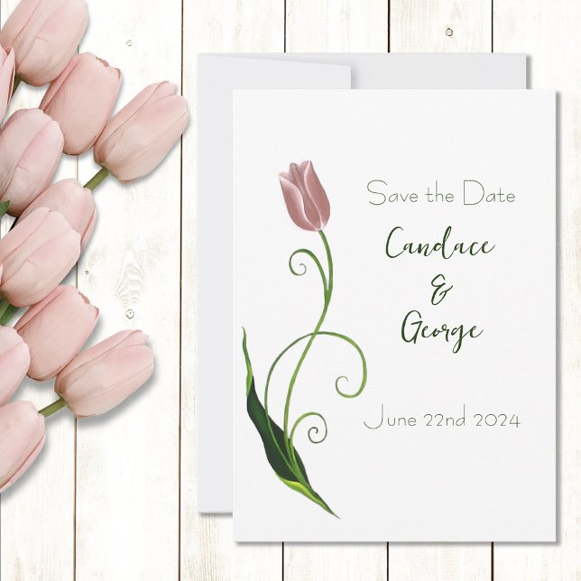 Elegant Blush Pink Minimalist Tulip Floral Save The Date (Creator Uploaded)