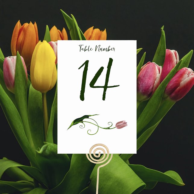 Elegant Blush Pink Minimalist Tulip Floral Table Number (Creator Uploaded)