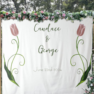 Elegant Blush Pink Minimalist Tulip Floral Tapestry