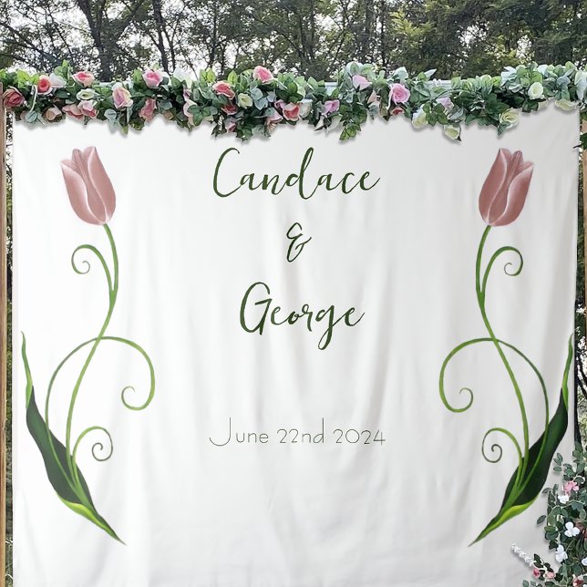 Elegant Blush Pink Minimalist Tulip Floral Tapestry (Creator Uploaded)