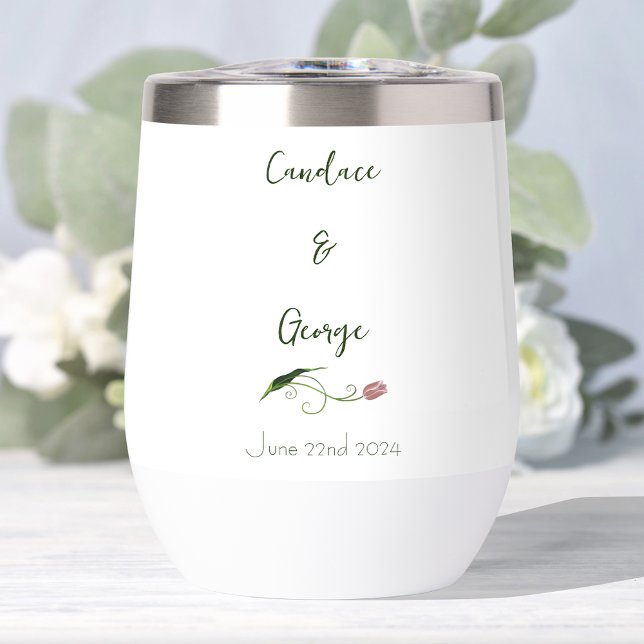 Elegant Blush Pink Minimalist Tulip Floral Thermal Wine Tumbler (Creator Uploaded)