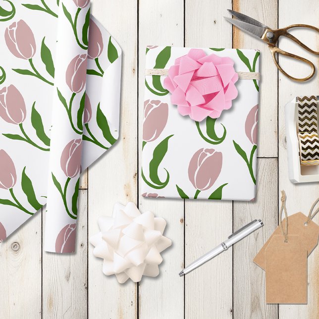 Elegant Blush Pink Minimalist Tulip Floral Wrapping Paper (Creator Uploaded)