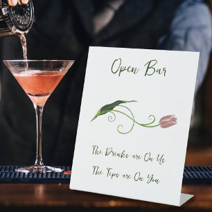 Elegant Blush Pink Minimalist Tulip  Open Bar Pedestal Sign